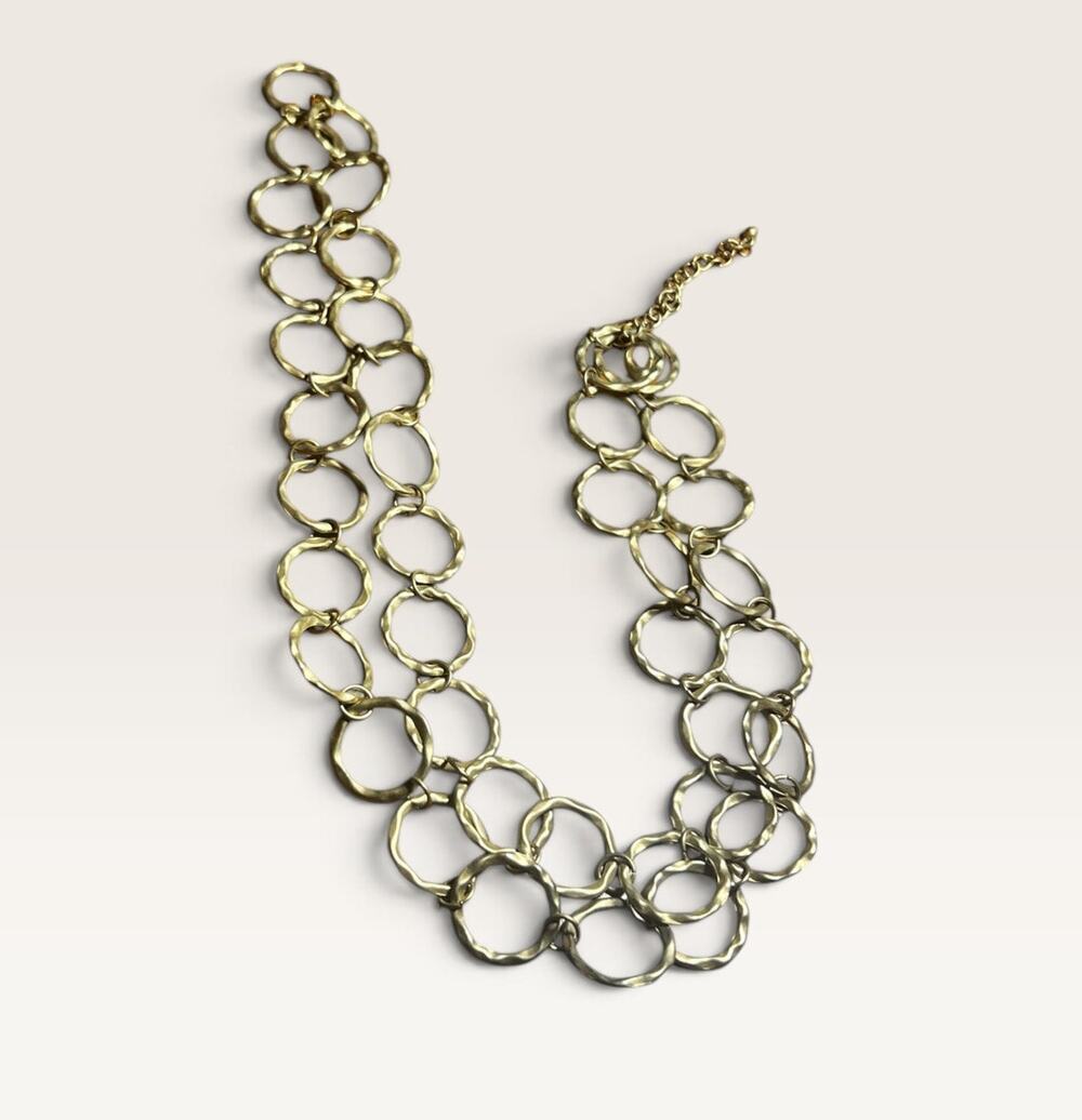 Chunky Hammered Gold-Tone Link Statement Necklace - Unbranded